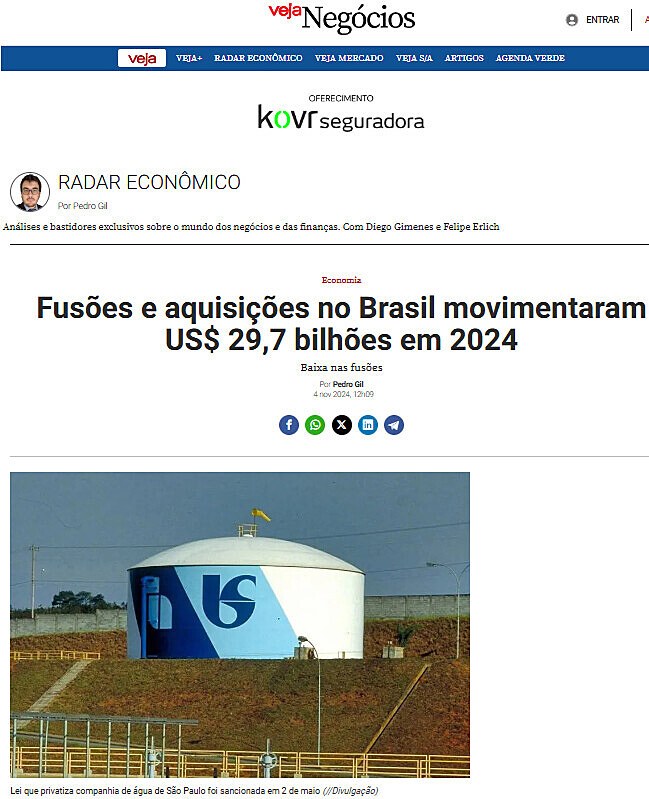 Fuses e aquisies no Brasil movimentaram US$ 29,7 bilhes em 2024